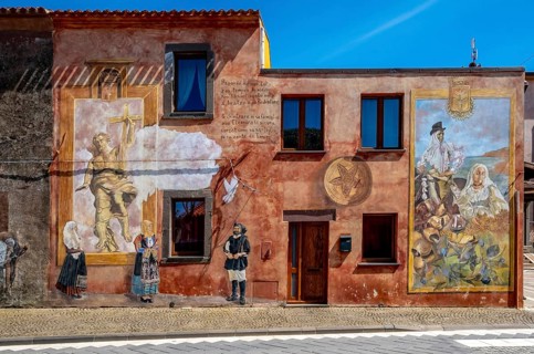 Sardinia, House with Murals, Sardinia landmark, Tinnura, Europe, Province of Oristano, Italy,