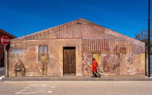 Sardinia, house with murals, Sardinia tourist attraction, Tinnura, Europe, Oristano province,