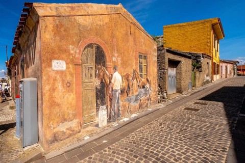 Sardinia, House with Murals, Sardinia Sightseeing, Tinnura, Europe, Province of Oristano, Italy,