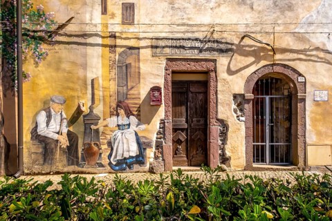 Sardinia, House with Murals, Sardinia landmark, Tinnura, Europe, Province of Oristano, Italy,