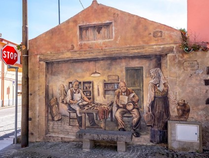 Sardinia, mural house, Sardinia landmark, Tinnura, Europe, Oristano province, Italy, architecture,