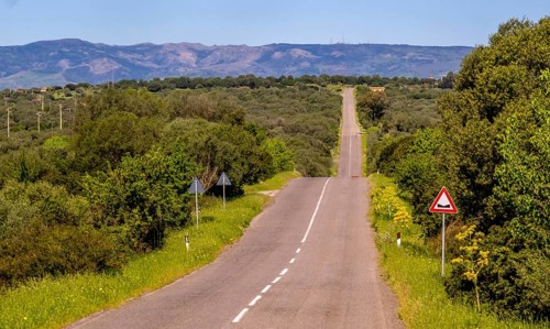 Sardinia, Straight road to the horizon, Paulilatino, Europe, Province of Oristano, Italy,