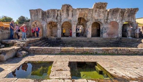 Sardinia, Terme Romane Fordongianus, Roman baths and thermal baths, tourists at historical