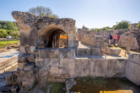 Sardinia, Terme Romane Fordongianus, Roman baths and thermal baths, tourists at historical