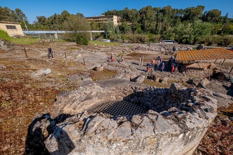 Sardinia, Terme Romane Fordongianus, Roman baths and thermal baths, tourists at historical