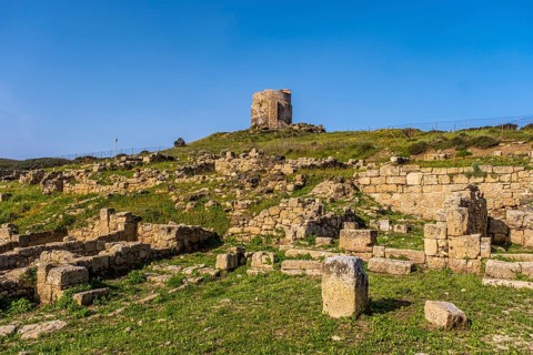 Sardinia, Sinis Peninsula with historical ruins, Area archeologica di Tharros Archaeological