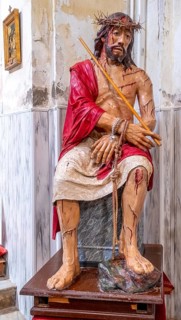 Sardinia, maltreated and bleeding Jesus figure, crown of thorns, Bosa, Europe, Province of