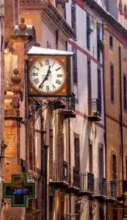 Sardinia, historical clock on a house wall, Bosa, Europe, Province of Oristano, Italy, old town,