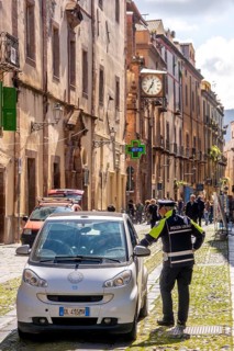 Sardinia, police control in a pedestrian zone, Bosa, Europe, Oristano province, Italy, everyday