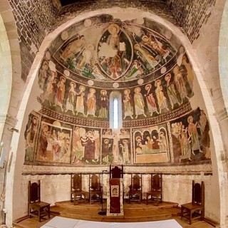 Sardinia, Santissima TrinitÃƒÂ di Saccargia, Romanesque church, frescoes, mural painting, fisheye