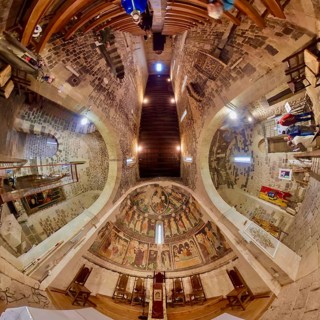 Sardinia, Santissima TrinitÃƒÂ di Saccargia, Romanesque church, frescoes, mural painting, fisheye