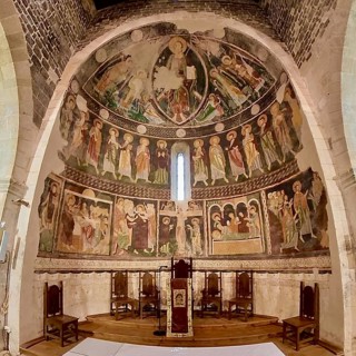 Sardinia, Santissima TrinitÃƒÂ di Saccargia, Romanesque church, frescoes, mural painting, fisheye
