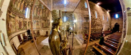 Sardinia, Madonna figure with crown, Santissima TrinitÃƒÂ di Saccargia, Romanesque church, fisheye