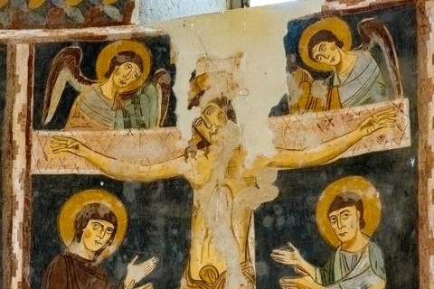 Sardinia, Santissima TrinitÃƒÂ di Saccargia, Romanesque church, fresco wall painting with Christian