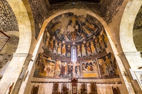 Sardinia, Santissima TrinitÃƒÂ di Saccargia, Romanesque church, fresco wall painting with Christian
