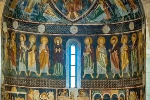 Sardinia, Santissima TrinitÃƒÂ di Saccargia, Romanesque church, fresco wall painting with Christian