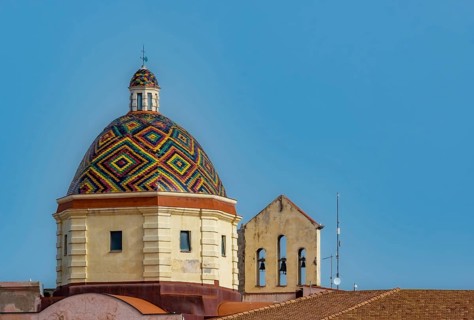 Sardinia, Church of Saint Michael, colourful bell tower, church bells, Alghero, Europe, Province of