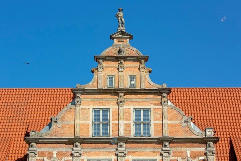 Roof gable at the Green Tor, Brama Zielona, city gate, GdaÅsk, Gdansk, Baltic Sea coast, Baltic
