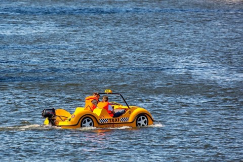 GdaÅsk, pedal boat on the Motlawa, Gdansk, Baltic Sea coast, Baltic Sea, pomorskie, Pomeranian