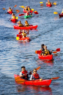 GdaÅsk, canoeists, tourists on the Motlawa, Gdansk, Baltic Sea coast, Baltic Sea, pomorskie,