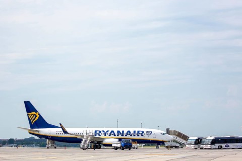 Ryanair aircraft at Lech WaÅ'Ä™sa Airport Gdansk, GdaÅsk, Gdansk, Baltic Sea coast, Baltic Sea,