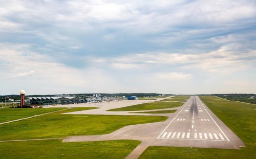 Approach to Gdansk International Airport, runway, GdaÅsk, Baltic Sea coast, pomorskie, Poland,