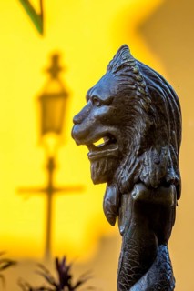 Sculpture in the shape of a lion in the Plazuela del Cristo square, Trinidad, Cuba, Sancti