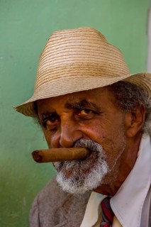 Old Cuban with hat and beard and thick cigar, Trinidad, Cuba, Sancti Spíritus, Sancti Spíritus