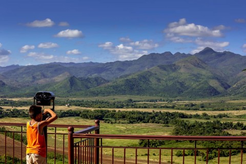 Mirador, Viewpoint over the valley of Ingenios, Valle de los Ingenios with little boy and