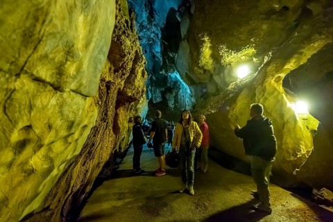 Tourists roam the caves, Caves of the Indians, Cueva del Indio, underground caves with a