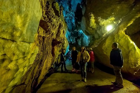Tourists roam the caves, Caves of the Indians, Cueva del Indio, underground caves with a