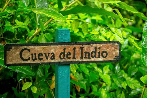Entrance sign of the caves, caves of the Indios, Cueva del Indio, underground caves with a