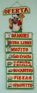 Menu and menu card, menu outside a restaurant in the streets of Vinales, Daiquiri, Cuba libre,