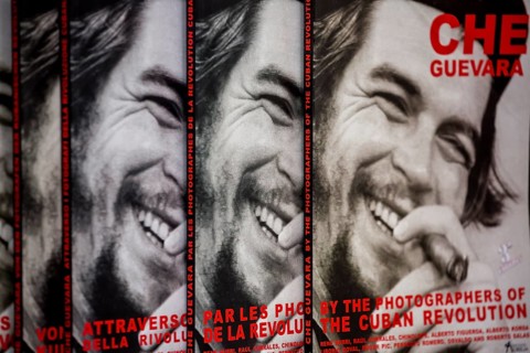 Antiquarian bookshop, used books about Ernesto Che Guevara at the flea market in the streets of Old