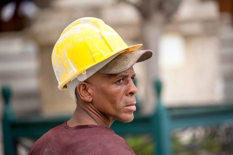 Portrait of a Cuban construction worker, La Habana, Cuba, Caribbean, Central America, Cuba, Europe,