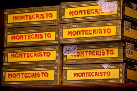 Well-known cigar brand for Cuban cigars Montecisto in a Cuban cigar shop in the old town of Havana,