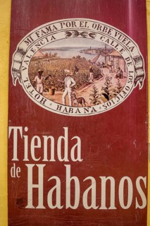 Tobacco poster in front of a Cuban cigar shop, La Habana, Cuba, Caribbean, Central America, Cuba,