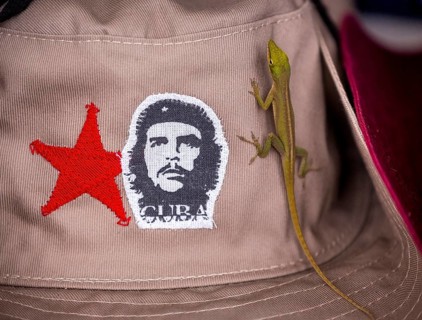 Beige cap with red Soviet star and gecko (Gekkonidae) and Ernesto Che Guevara sticker, La Habana,