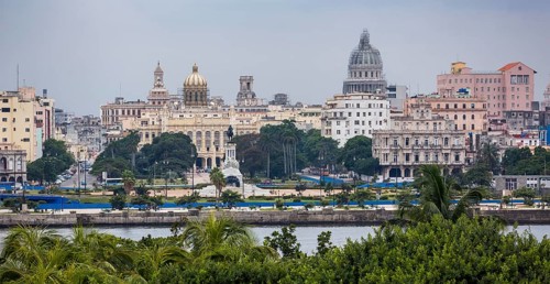 View from the fort to the old town of Havana with the Capitol Nacional, La Habana, Havana, Cuba,