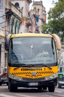 Bus in Havana, La Habana, Havana, Cuba, Cuba, Europe, aerial view, birds-eyes view, aerial