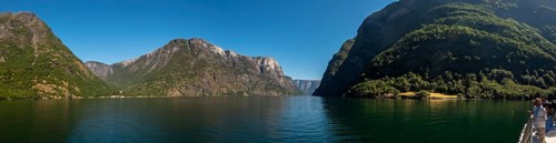 Fjord, Nærøyfjord, rock faces, mountains, blue sky, Styvi, Sogn og Fjordane, Norway, Scandinavia,