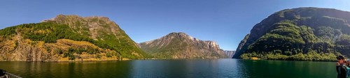 Fjord, Nærøyfjord, rock faces, mountains, blue sky, Styvi, Sogn og Fjordane, Norway, Scandinavia,