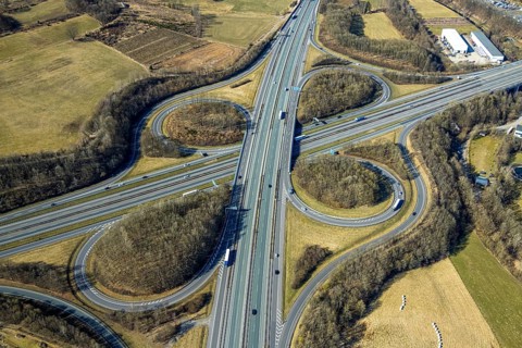 Aerial view, motorway junction Olpe-Süd, motorway A4 and motorway A45, commercial area Gerlingen,