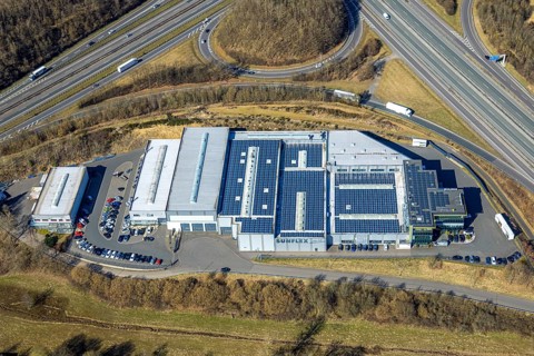 Aerial view, motorway junction Olpe-Süd, motorway A4 and motorway A45, commercial area Gerlingen