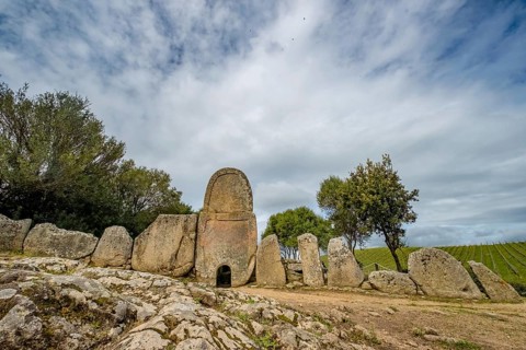 Sardinia, Nuraghic people, giant tomb Coddu Vecchiu, portal stele cult site, tomba dei giganti