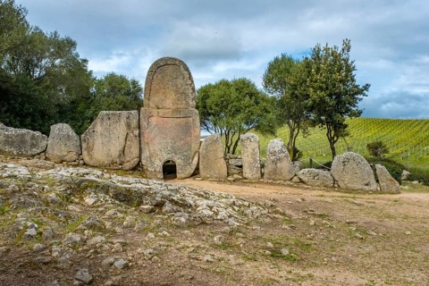 Sardinia, Nuraghic people, giant tomb Coddu Vecchiu, portal stele cult site, tomba dei giganti