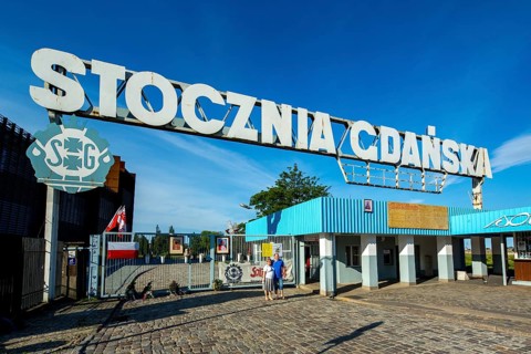 Entrance of the SolidarnoÅ'Ä‡ shipyard, GdaÅsk, Gdansk, Baltic Sea coast, Baltic Sea, pomorskie,