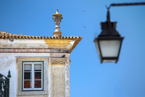 Alley in Evora with lanterns, Evora, Évora district, Portugal