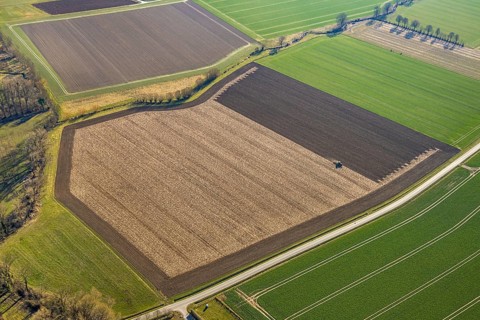 Aerial view, tractor and agricultural work on a field, paradise, Soest, Soester Börde, North