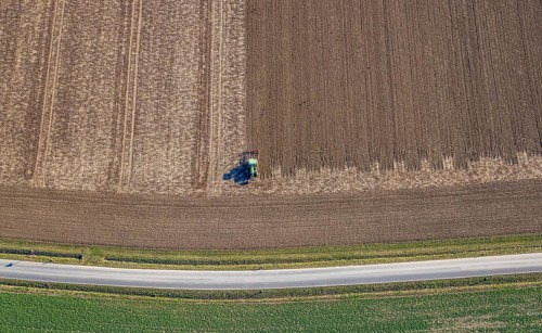 Aerial view, tractor and agricultural work on a field, paradise, Soest, Soester Börde, North